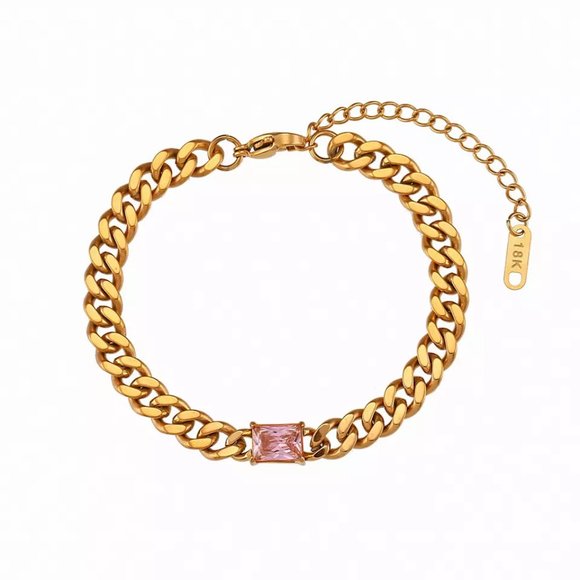 18k Gold Plating Cuban Bracelet Cubic Zerconia - Pick Color - Picture 6 of 8